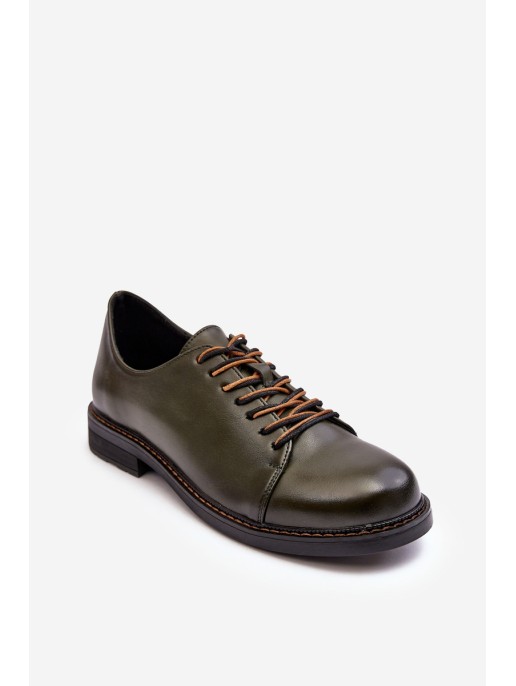 Ladies' Leather Lace-up Shoes Dark Green Naker