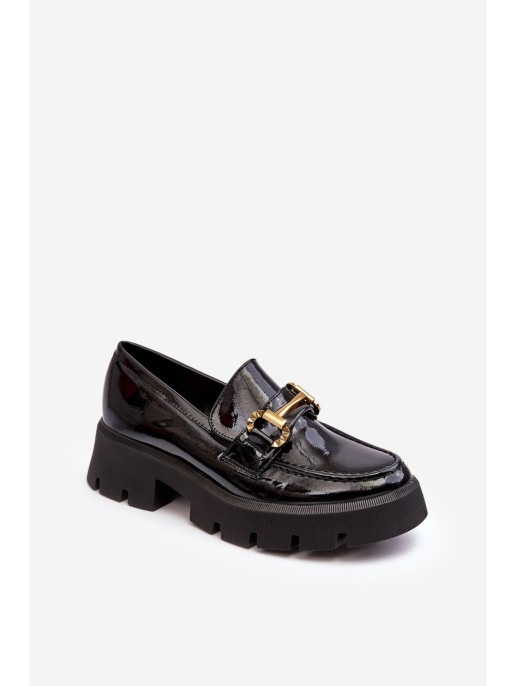 Women's Glossy Loafers with Ornament Black Peuria