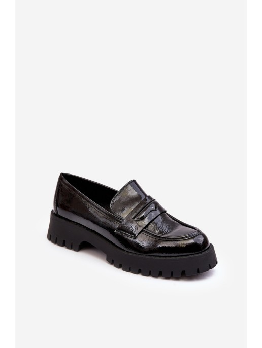 Lacquered Loafers on Flat Heel Black Jannah