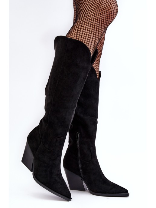 Suede Cowboy Boots Fashionable Black Delia