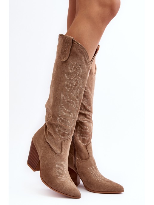 Women's Cowboy Boots On Heel Beige Tomani