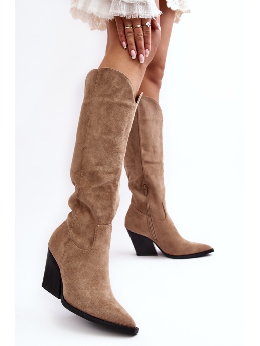 Stylish Suede Cowboy Boots Beige Delia