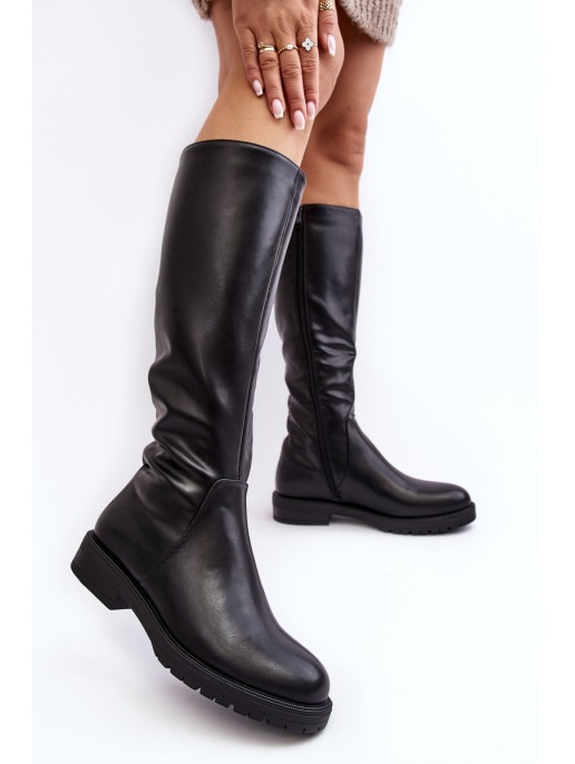 Women's Flat Knee-High Insulated Boots Black Saraseini