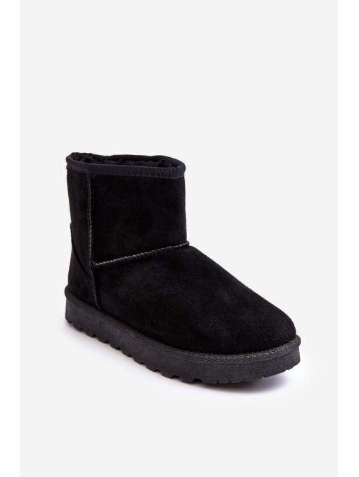 Women's Suede Snow Boots Fleece-Lined Black Nanga
