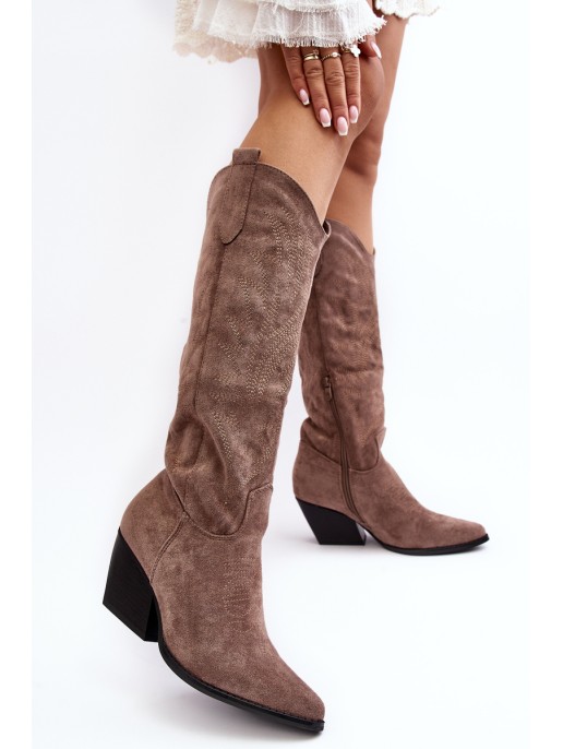 Women's Cowboy Boots on Heel Dark Beige Sloana