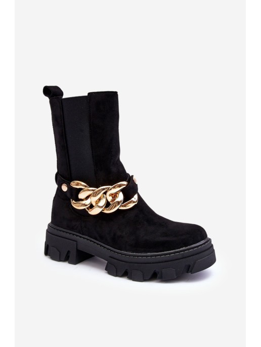 Women's Suede Boots with Chain Black Nemette