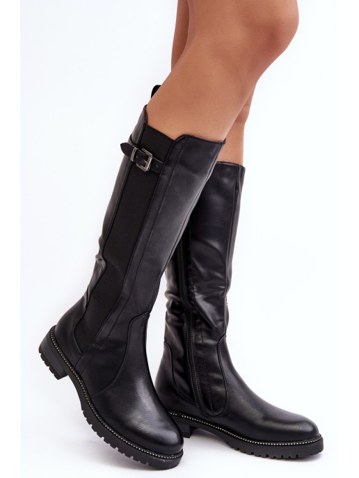 Women's Knee-High Boots on a Flat Heel Black Klemmo