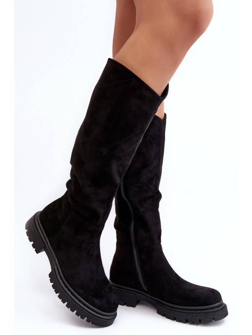 Women's Quilted Knee-High Boots Black Heliofa