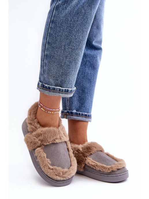 Women's Slippers with Fur Trim Grey Sailey