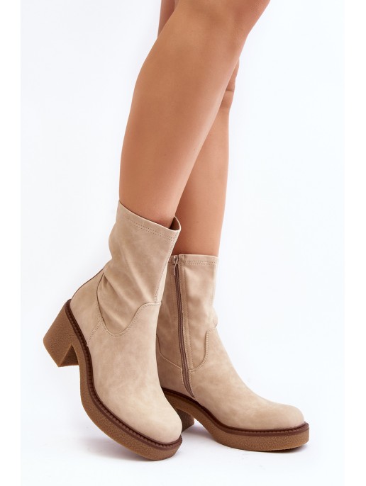 Women's ankle boots with chunky heel in beige Tozanna