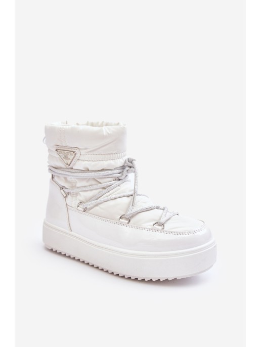 Women's Snow Boots with Platform and Lace-up White Fleure