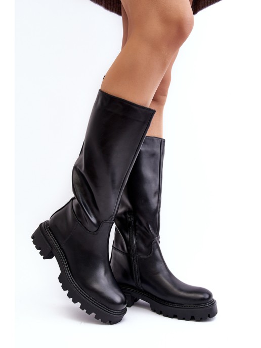 Mid-calf boots with flat heel black Eamantha