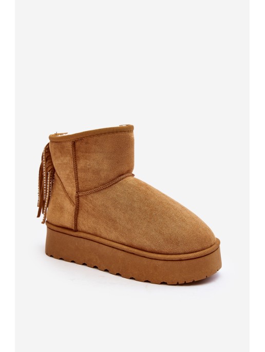 Women's snow boots on a chunky platform with tassels Camel Lirico