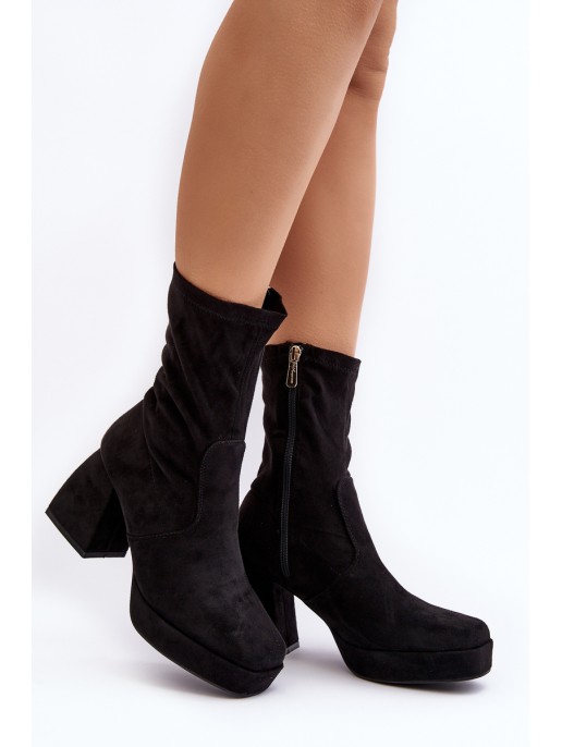 Women's ankle boots with chunky heel and platform black Adelles