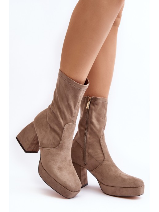 Women's ankle boots with chunky heel and platform in dark beige Adelles