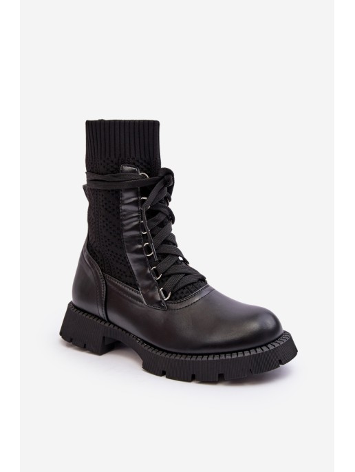 Women's lace-up ankle boots with sock black Gentiana