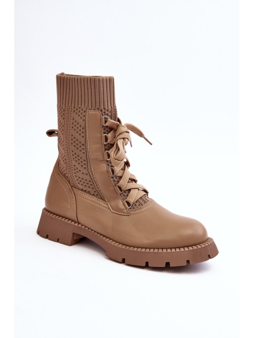 Women's lace-up ankle boots with light beige sock Gentiana