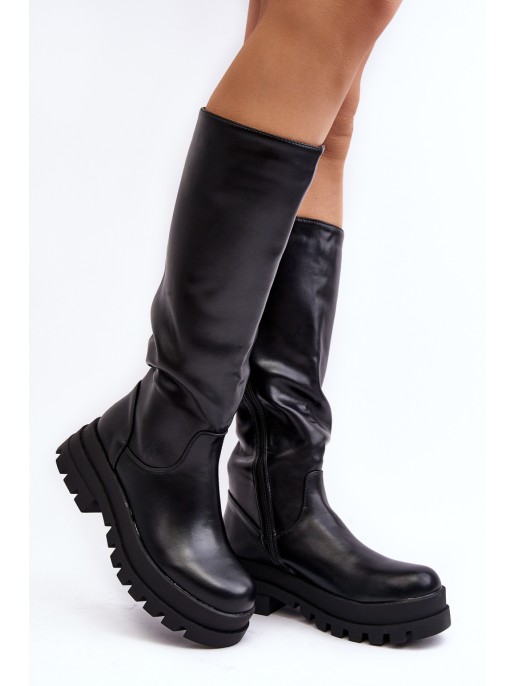 Women's black knee-high boots with a thick sole Beatrizia