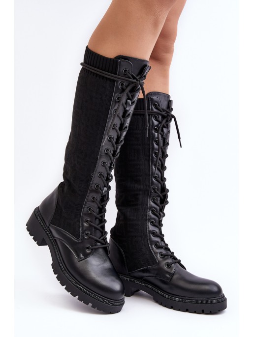 Women's lace-up boots with elastic upper black Virxinia
