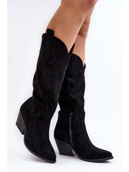 Women's cowboy boots with high heel black Oppore