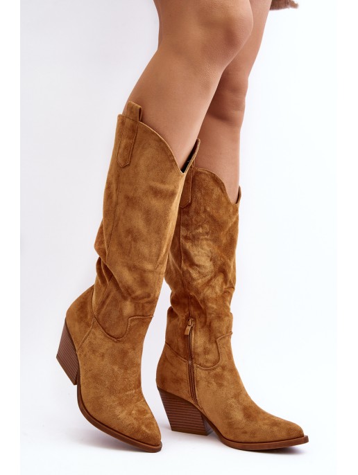 Women's Cowboy Boots with High Heels in Camel Oppore