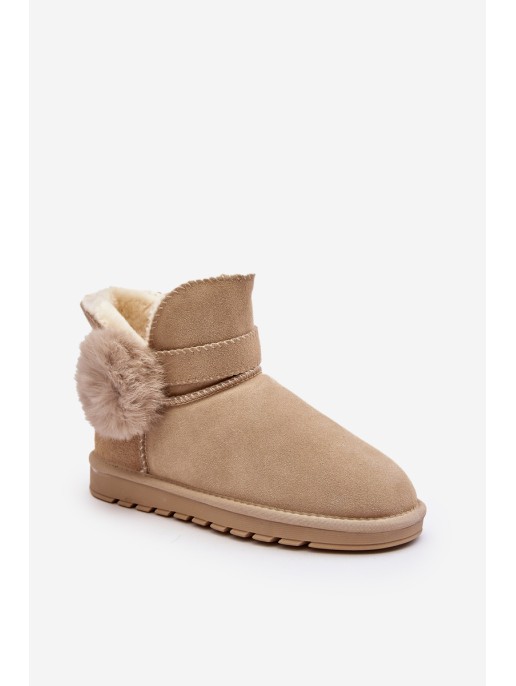 Beige Suede Snow Boots with Cutouts for Women Eraclio