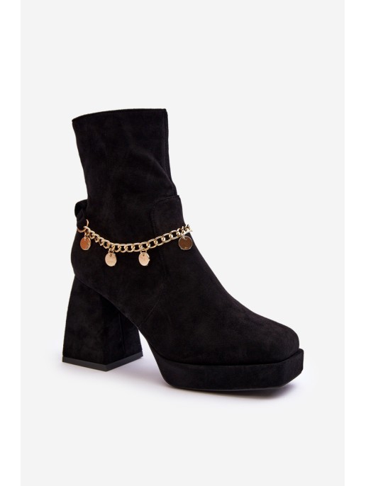 Women's Black Ankle Boots with Chain Detail Tiselo