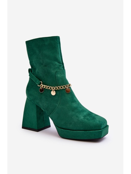 Women's Boots with Heel and Green Chain Tiselo