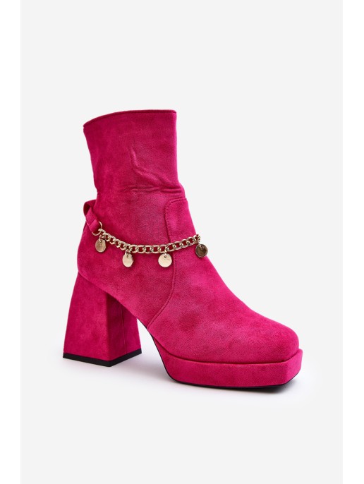 Women's ankle boots with chunky heel and chain detail Fuchsia Tiselo
