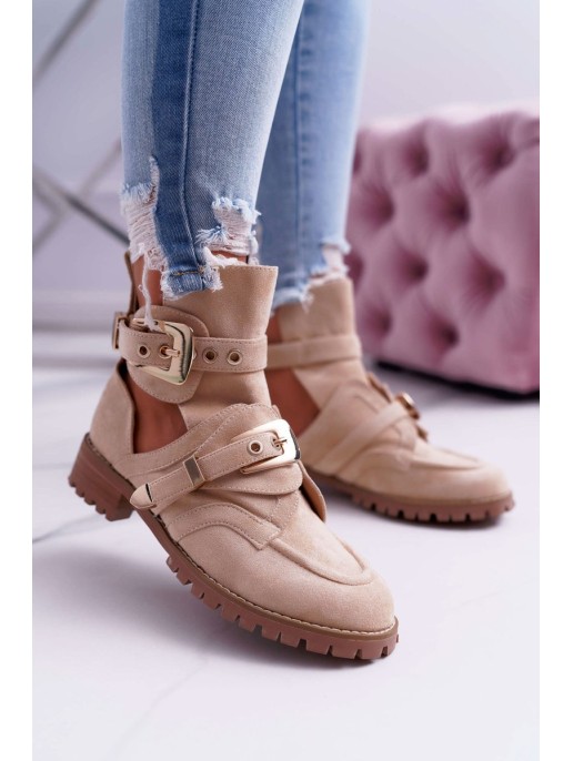 Lu Boo Beige Suede Boots With Cutouts Rock Girl
