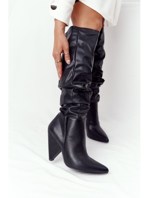 Women's Leather Knee Boots Lu Boo Black