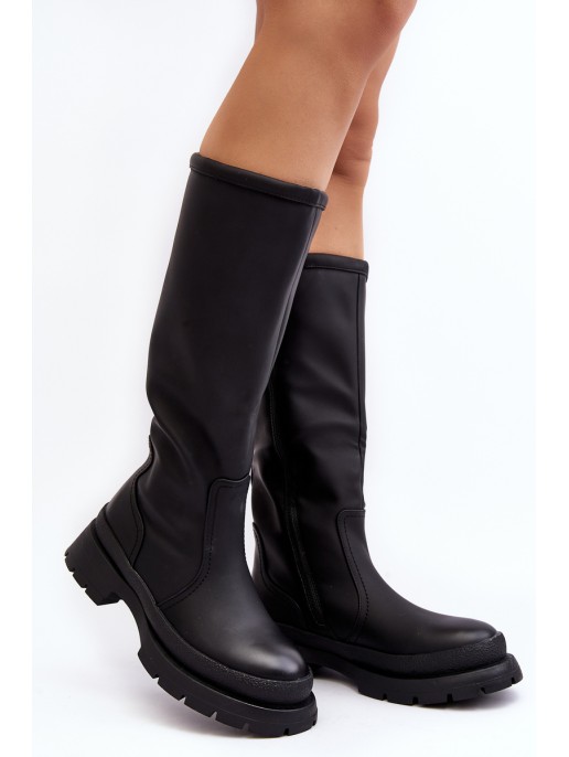 Women's Insulated Flat Heel Boots Black Desiren