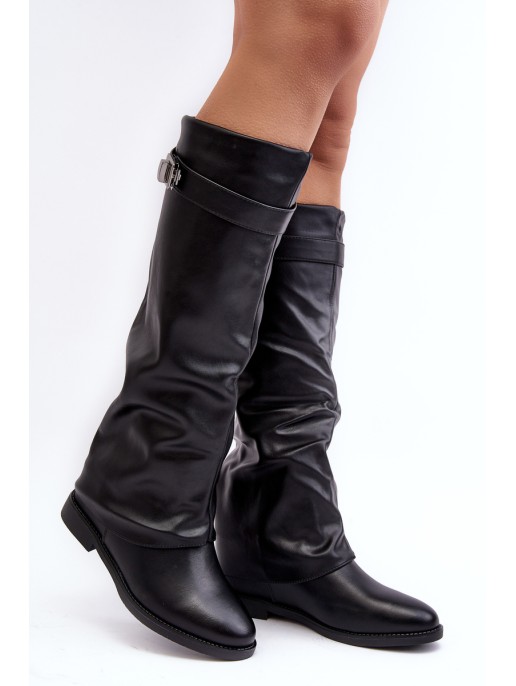 Women's Over-the-Knee Boots with Sheepskin Type Fleece Black Bellama