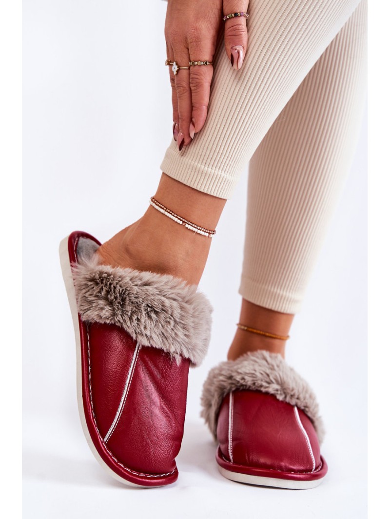Women's Leather Slippers With Fur Red Rossa