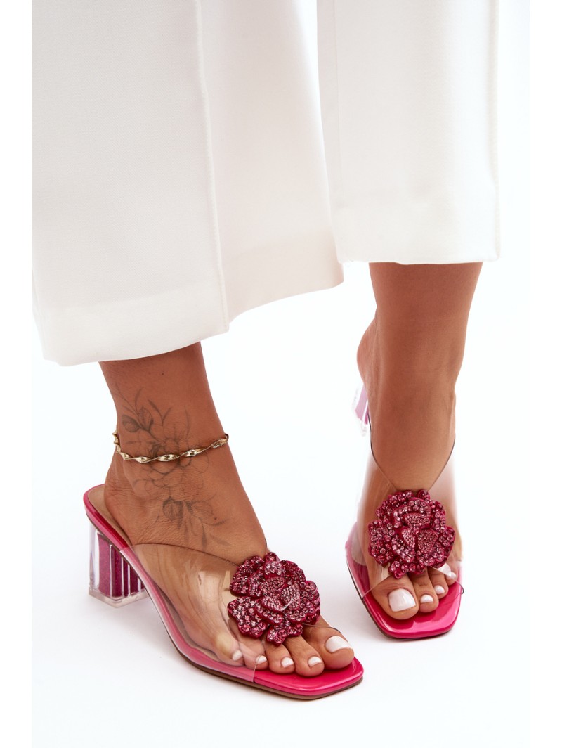 Transparent Slingback Sandals with Decoration Fuchsia SBarski MR1037-20