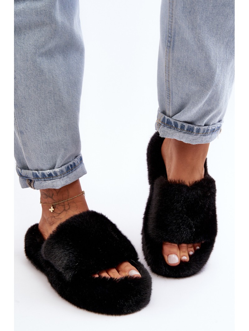 Women's Furry Slippers Black Biella