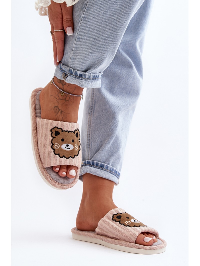 Women's Beige Slippers with Bear Demare