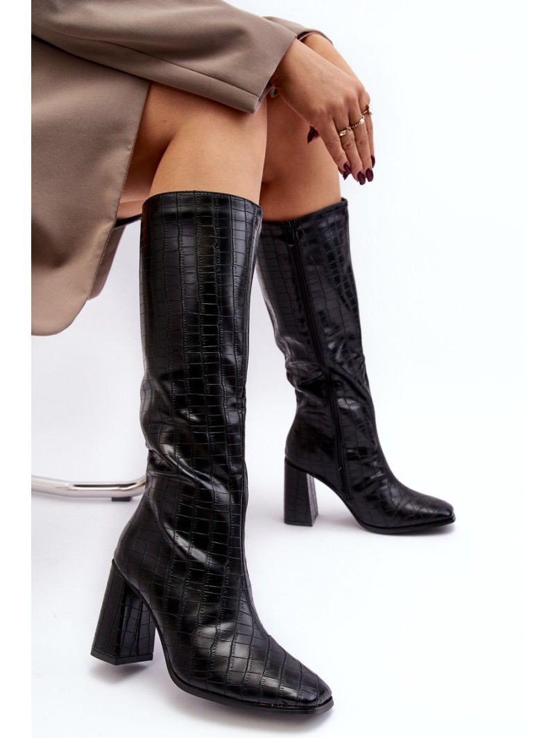 Women's High Heel Boots Animal Print Black Mambra
