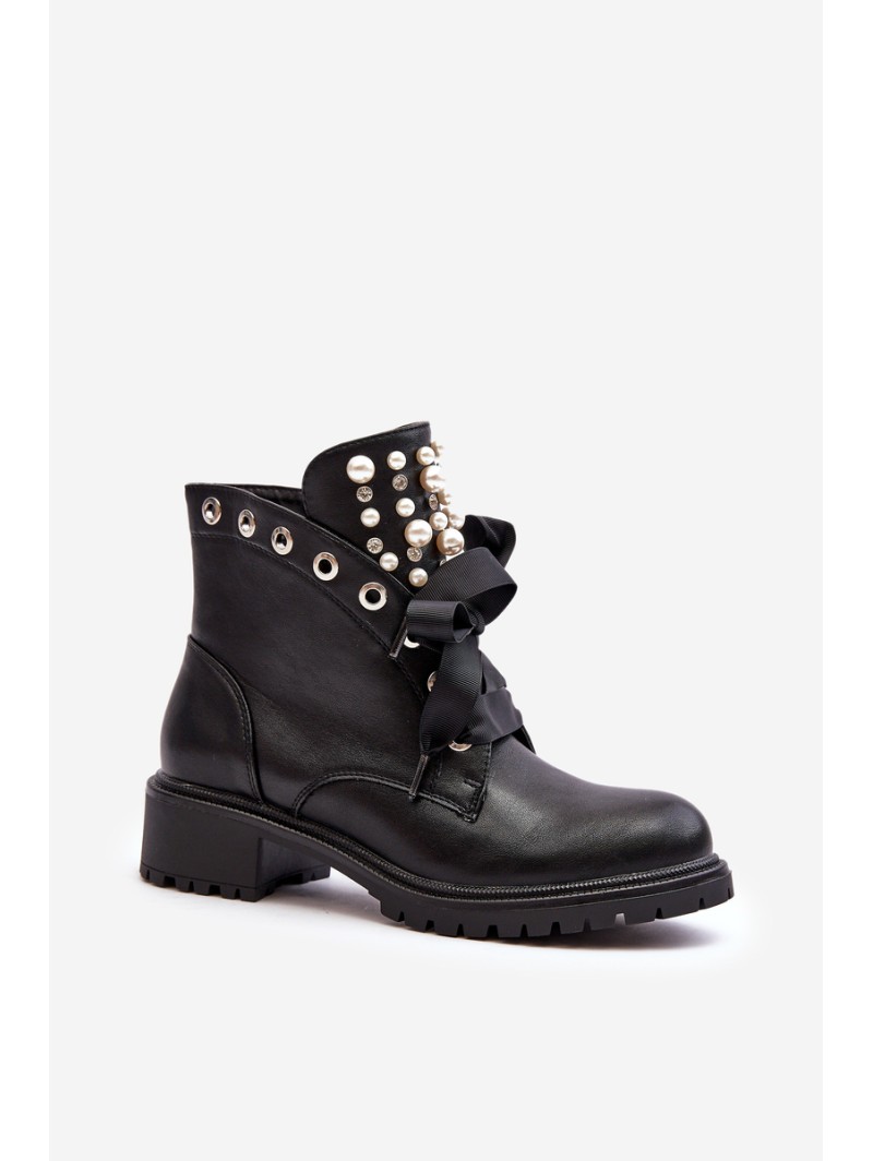 Decorated Women's Boots with Zipper Black Elonte