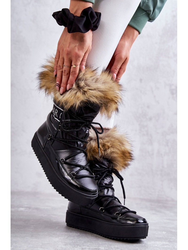 Women's Lace-up Snow Boots Black Santero