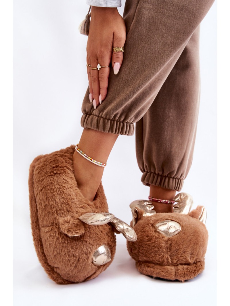 Women's Fur Slip-on Reindeer Slippers Brown Comet