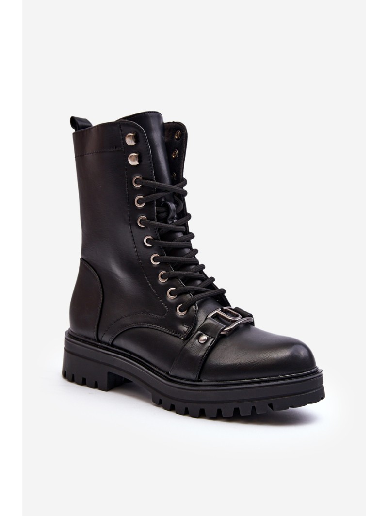 Women's Workery Boots with Decoration Black Belluxe