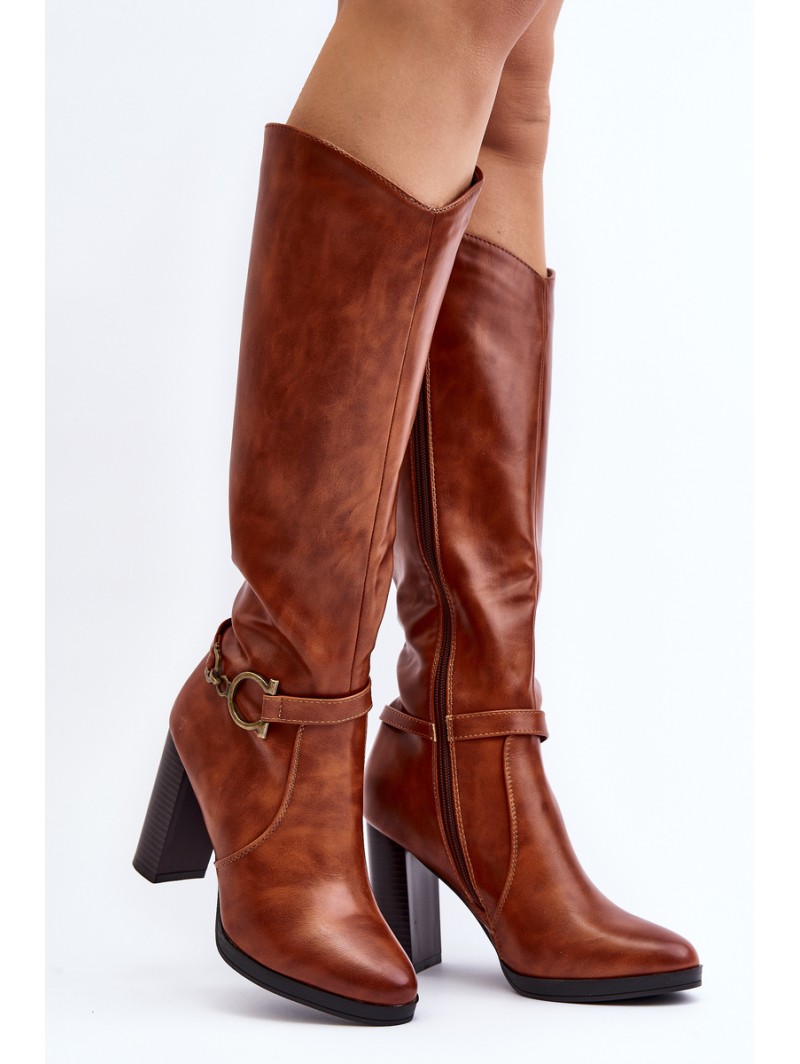 Women's Knee-High Boots with Heel and Decorative Detail Camel Rahallis