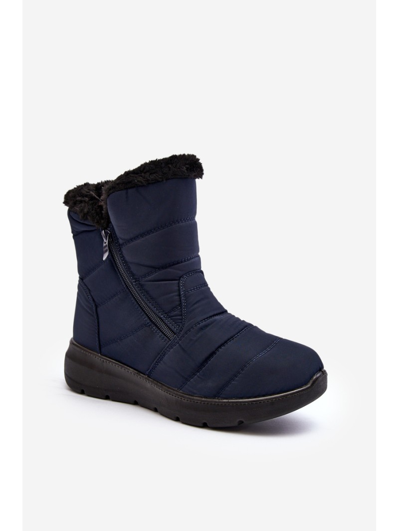 Women's snow boots with zipper and fur lining navy blue Zeuna
