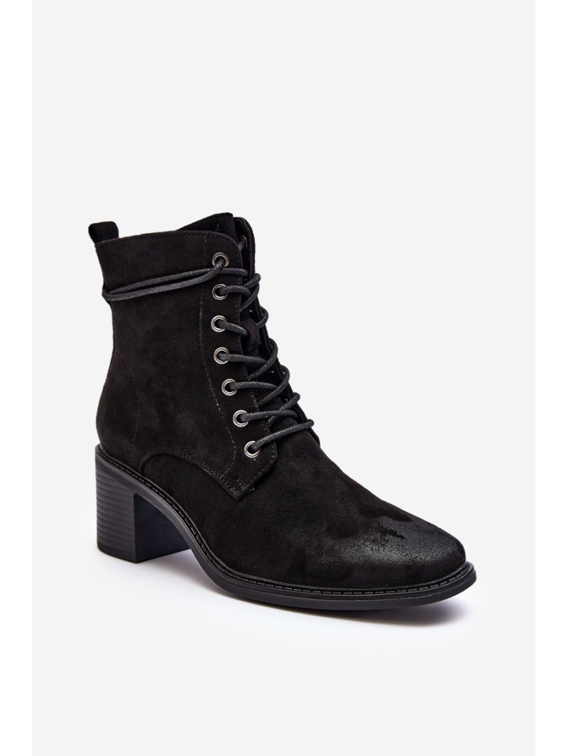 Women's Low Heel Lace-up Black Ankle Boots Serellia