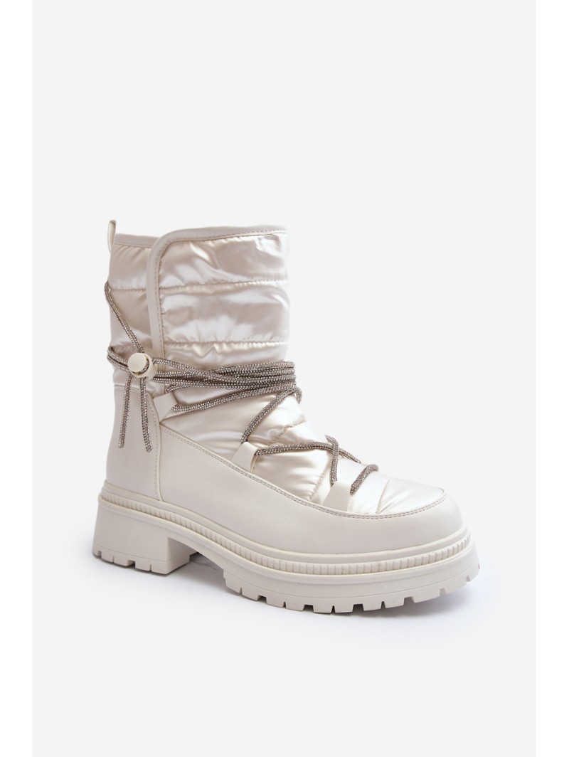 Women's White Snow Boots with Decorative Lacing Rilana
