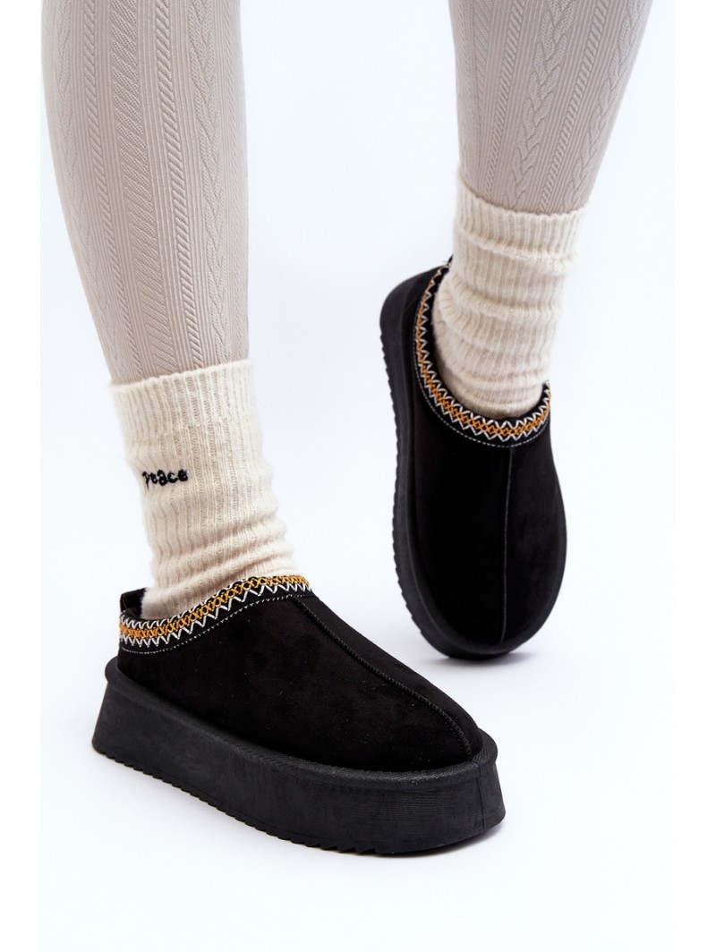 Slippers with Thick Sole in Black Eco Suede Sylva