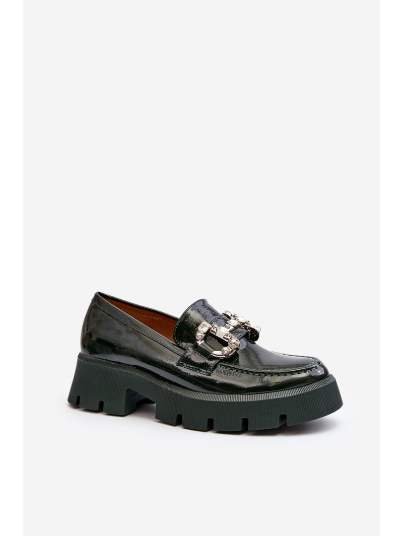 Women's Patent Loafers with Decoration Dark Green Arsaba