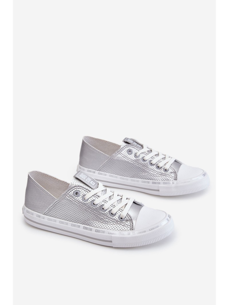 Women's Leather Low Sneakers Big Star LL274016 Silver