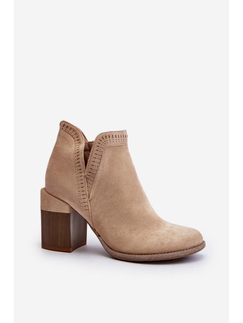 Ankle Boots on Chunky Heel with Cutout Light Beige Jolnima